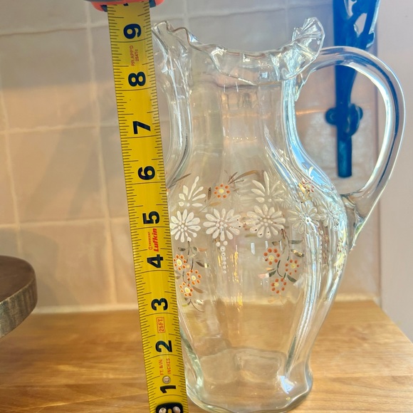 Antique Victorian Hand Blown Ruffle glass daisy enamel hand painted pitcher - Picture 4 of 6